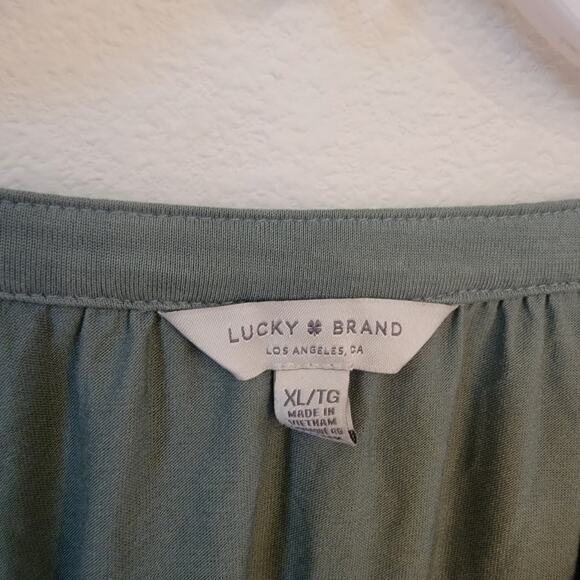 Lucky Brand Soft Green Longsleeve Notched Neck Sandwash Top XL Peasant Prairie‎ - Picture 12 of 16